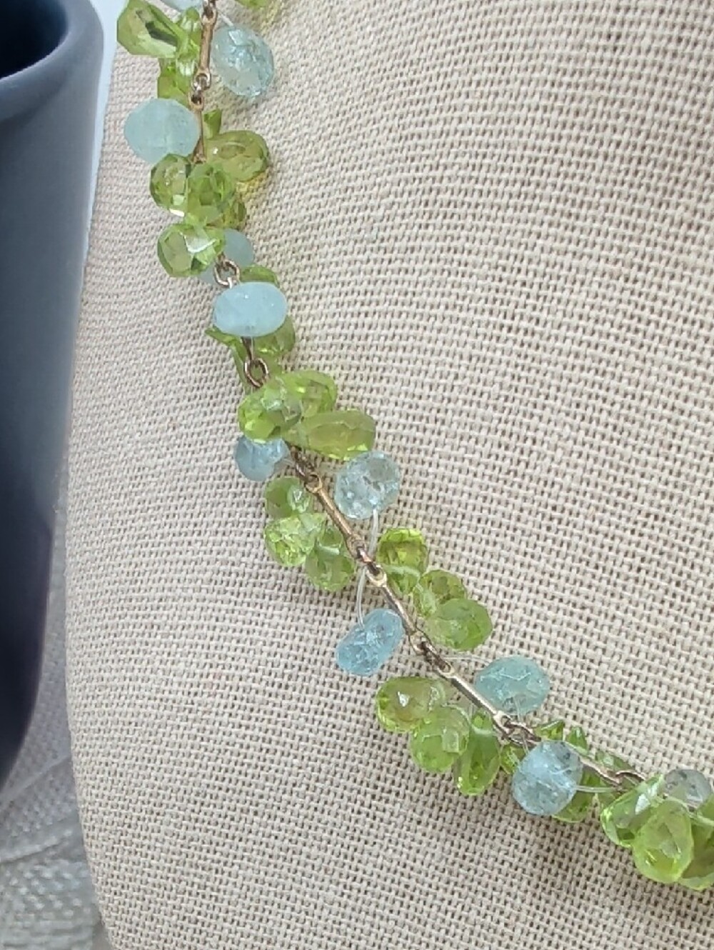 Ross-Simons 925 Sterling Silver Peridot Aquamarine Cluster Necklace 16" - Picture 6 of 17